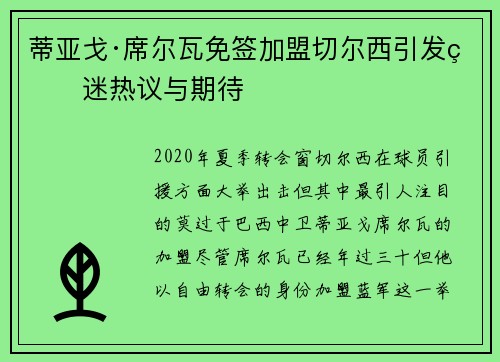 蒂亚戈·席尔瓦免签加盟切尔西引发球迷热议与期待